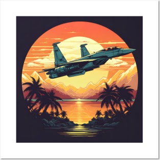 Cool Vintage Military Fighter Jet Sunset Posters and Art